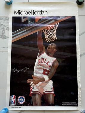 Vintage 1980s 80s Chicago Bulls Michael Jordan Dunk Poster Sports Illustrated